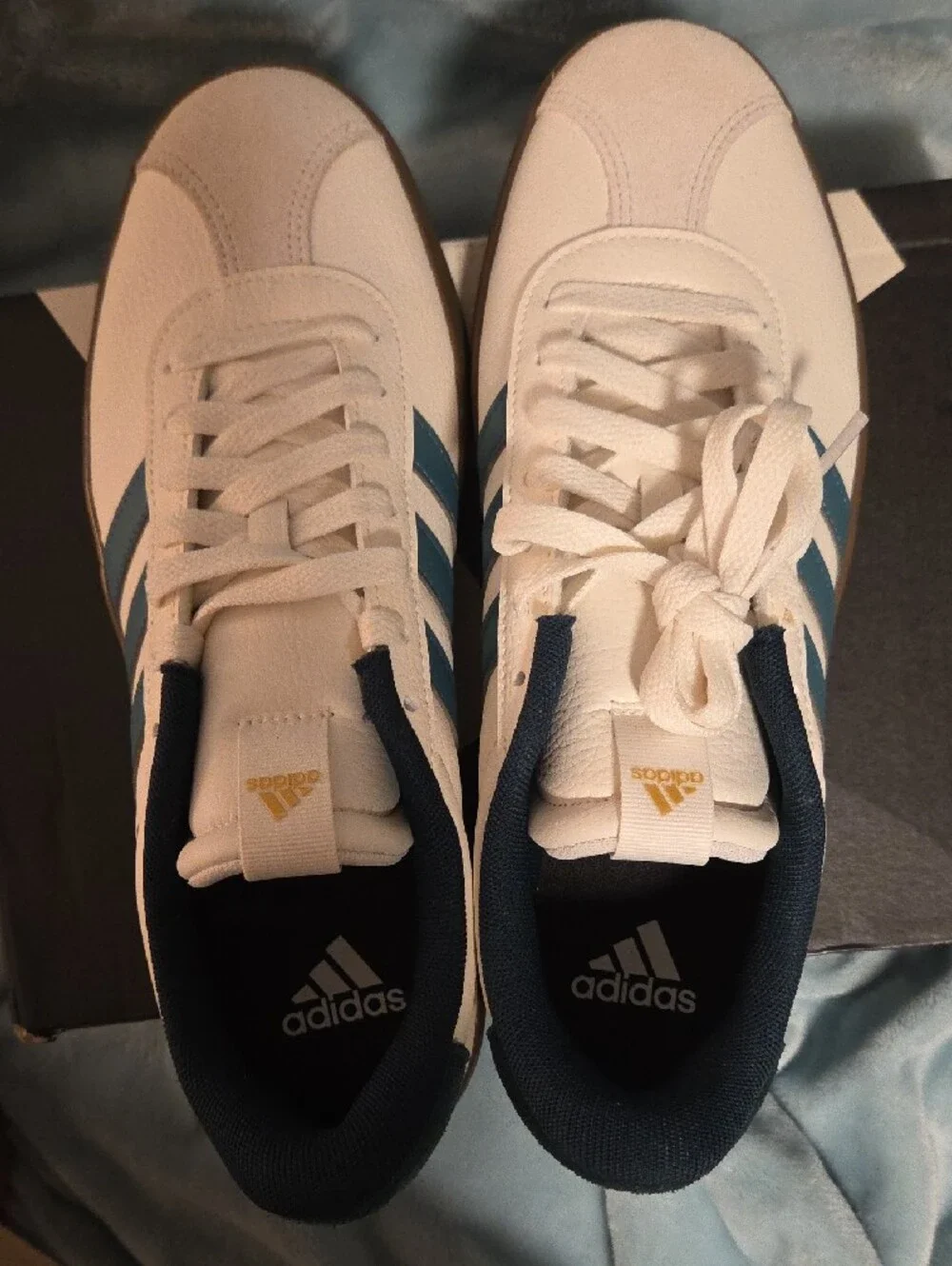 adidas Men’s VL Court 3.0 Sneakers in White, Teal & Gum